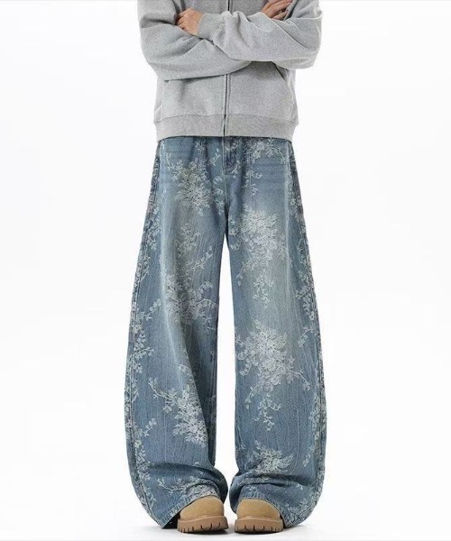 FreeZone(フリーゾーン)の「フラワー刺繍ワイドデニムパンツ(デニムパンツ・メンズ・ブルー・S/M/L)」の7枚目の写真