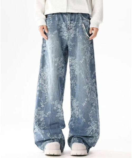 FreeZone(フリーゾーン)の「フラワー刺繍ワイドデニムパンツ(デニムパンツ・メンズ・ブルー・S/M/L)」の8枚目の写真