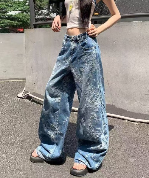 FreeZone(フリーゾーン)の「フラワー刺繍ワイドデニムパンツ(デニムパンツ・メンズ・ブルー・S/M/L)」の10枚目の写真