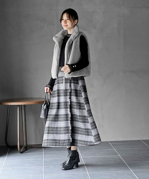 rps（アールピーエス）の「チェックツイードフリンジスカート（スカート・レディース・ブラウン/ネイビー/オレンジ・フリー）」の6枚目の写真