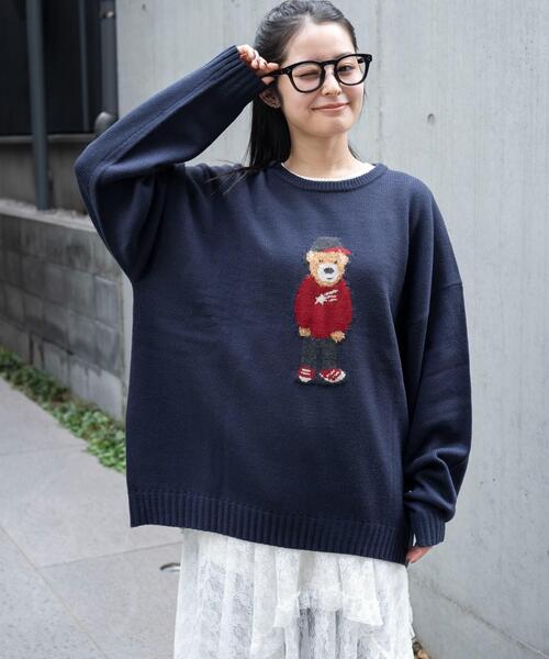 WEGO（ウィゴー）の「WEGO/ジャガードアニマルプルオーバー（ニット/セーター・メンズ・イエロー/ネイビー/オフホワイト・LARGE/MEDIUM）」の3枚目の写真