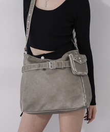 me+em select（ミームセレクト）の「※※【 ２color ／ A4収納可 】ミニポーチ付きスタッズベルトヴィンテージフェイクレザーショルダーバッグ ／ mini poach SET studs belt vintage fake leather shoulder bag（ショルダーバッグ）」