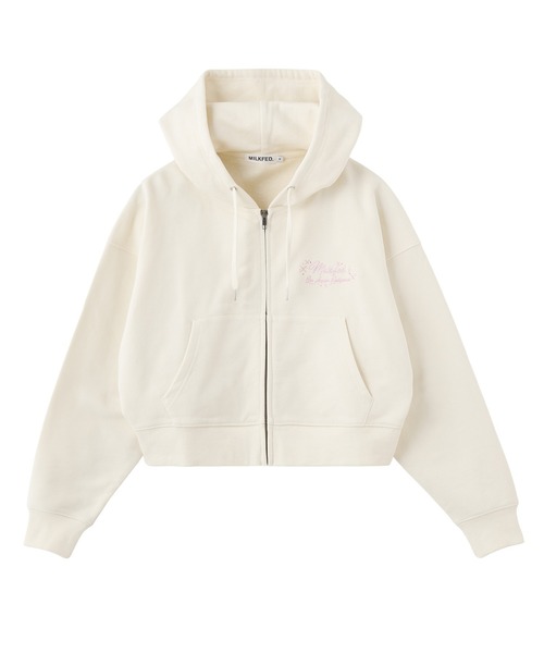 MILKFED.（ミルクフェド）の「RHINESTONE LOGO SHORT ZIP UP HOODIE（パーカー・レディース・オフホワイト/チャコール/ピンク・L/M）」の7枚目の写真