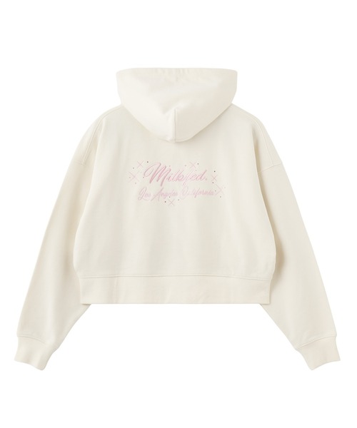 MILKFED.（ミルクフェド）の「RHINESTONE LOGO SHORT ZIP UP HOODIE（パーカー・レディース・オフホワイト/チャコール/ピンク・L/M）」の8枚目の写真
