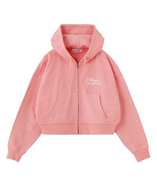 MILKFED.（ミルクフェド）の「RHINESTONE LOGO SHORT ZIP UP HOODIE（パーカー・レディース・オフホワイト/チャコール/ピンク・L/M）」の9枚目の写真