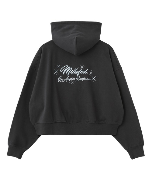 MILKFED.（ミルクフェド）の「RHINESTONE LOGO SHORT ZIP UP HOODIE（パーカー・レディース・オフホワイト/チャコール/ピンク・L/M）」の12枚目の写真