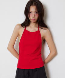 Button Halter Lay-up Sleeveless Red
