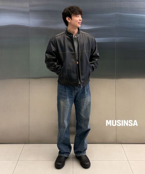 MUSINSA STANDARD（ムシンサスタンダード）の「フェイデッドシンセティックレザーレーサージャケット[ブラック]（ライダースジャケット・メンズ・その他・MEDIUM/LARGE/X-LARGE/XX-LARGE）」の10枚目の写真