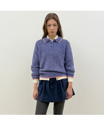 Mixed Boucle Collar Knit (Blue)