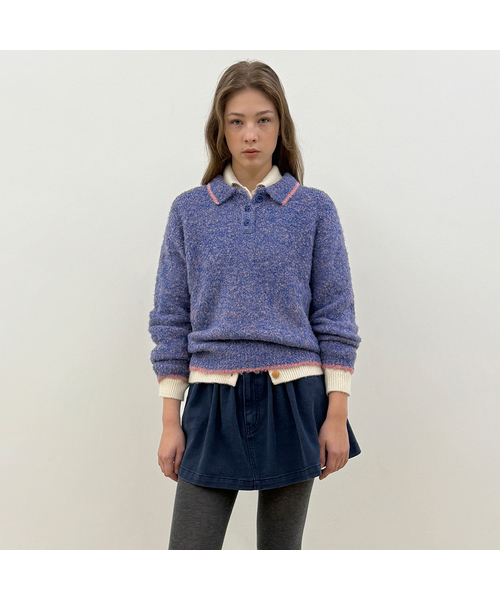 Mixed Boucle Collar Knit (Blue)