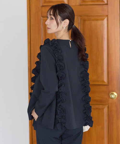 Neige（ネージュ）の「ツインフリルフレアトップス（Tシャツ/カットソー・レディース・ブラック/ネイビー・ONE SIZE）」の7枚目の写真