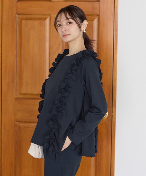 Neige（ネージュ）の「ツインフリルフレアトップス（Tシャツ/カットソー・レディース・ブラック/ネイビー・ONE SIZE）」の3枚目の写真