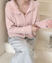 ジップ付きシャギードッキングニット