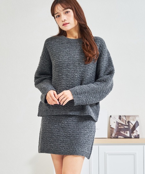 MISCH MASCH（ミッシュマッシュ）の「ZOZO限定 ぽこぽこニット×ミニスカート セットアップ（セットアップ・レディース・アイボリー/グレー・ﾌﾘ-）」の2枚目の写真
