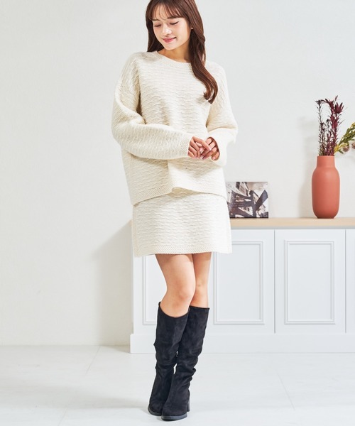 MISCH MASCH（ミッシュマッシュ）の「ZOZO限定 ぽこぽこニット×ミニスカート セットアップ（セットアップ・レディース・アイボリー/グレー・ﾌﾘ-）」の6枚目の写真