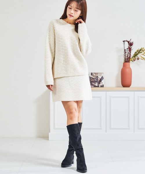 MISCH MASCH（ミッシュマッシュ）の「ZOZO限定 ぽこぽこニット×ミニスカート セットアップ（セットアップ・レディース・アイボリー/グレー・ﾌﾘ-）」の9枚目の写真