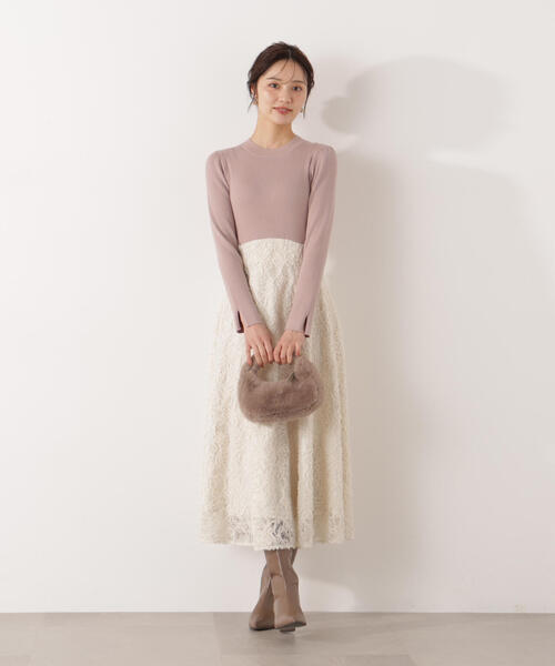 PROPORTION BODY DRESSING（プロポーションボディドレッシング）の「レースドッキングニットワンピース / 1216140001（ワンピース・レディース・ピンク/ブラック・MEDIUM/P/S）」の9枚目の写真