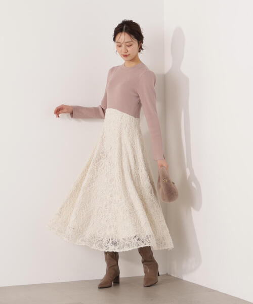 PROPORTION BODY DRESSING（プロポーションボディドレッシング）の「レースドッキングニットワンピース / 1216140001（ワンピース・レディース・ピンク/ブラック・MEDIUM/P/S）」の8枚目の写真