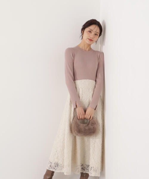 PROPORTION BODY DRESSING（プロポーションボディドレッシング）の「レースドッキングニットワンピース / 1216140001（ワンピース・レディース・ピンク/ブラック・MEDIUM/P/S）」の6枚目の写真