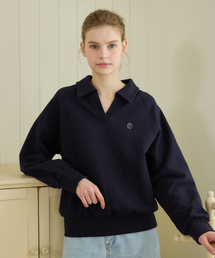 Emblem Logo Open Collar Sweatshirt - Navy