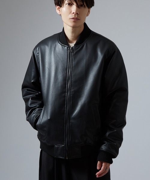 NULL(ヌル)の「【nl】PU 中綿 ボンバージャケット(ミリタリージャケット・メンズ・ブラック・X-LARGE/LARGE/MEDIUM/SMALL)」の9枚目の写真
