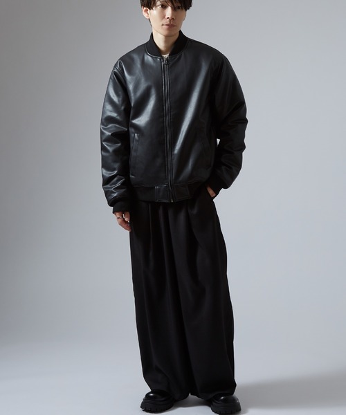 NULL(ヌル)の「【nl】PU 中綿 ボンバージャケット(ミリタリージャケット・メンズ・ブラック・X-LARGE/LARGE/MEDIUM/SMALL)」の3枚目の写真