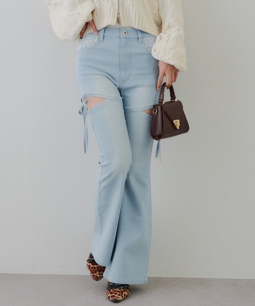 continuer de NICE CLAUP（コンティニューデナイスクラップ）の「【2026SS】リボン付サイドスリットフレアパンツ（デニムパンツ・レディース・その他/ブルー・SMALL/MEDIUM）」の5枚目の写真