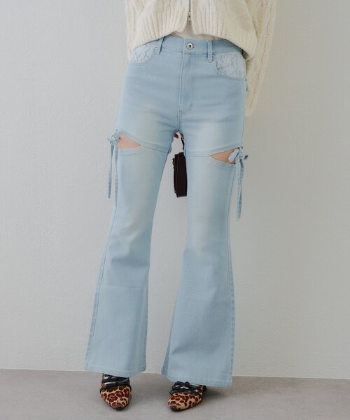 continuer de NICE CLAUP（コンティニューデナイスクラップ）の「【2026SS】リボン付サイドスリットフレアパンツ（デニムパンツ・レディース・その他/ブルー・SMALL/MEDIUM）」の10枚目の写真