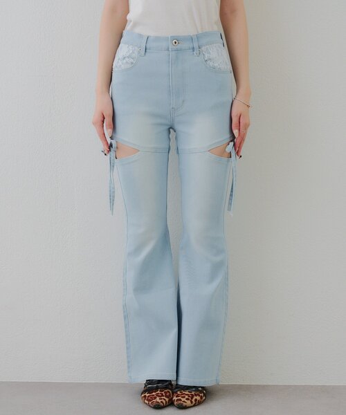 continuer de NICE CLAUP（コンティニューデナイスクラップ）の「【2026SS】リボン付サイドスリットフレアパンツ（デニムパンツ・レディース・その他/ブルー・SMALL/MEDIUM）」の12枚目の写真