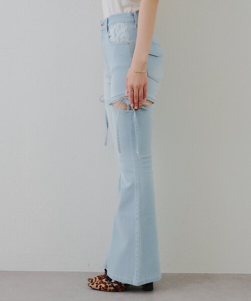 continuer de NICE CLAUP（コンティニューデナイスクラップ）の「【2026SS】リボン付サイドスリットフレアパンツ（デニムパンツ・レディース・その他/ブルー・SMALL/MEDIUM）」の13枚目の写真