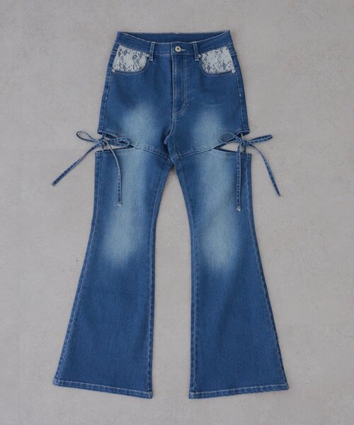 continuer de NICE CLAUP（コンティニューデナイスクラップ）の「【2026SS】リボン付サイドスリットフレアパンツ（デニムパンツ・レディース・その他/ブルー・SMALL/MEDIUM）」の20枚目の写真