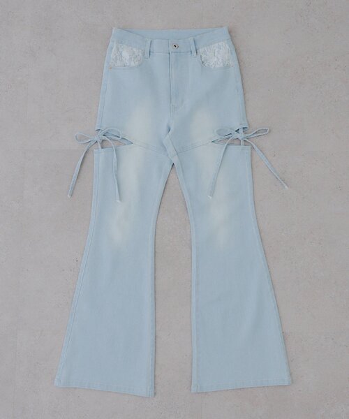continuer de NICE CLAUP（コンティニューデナイスクラップ）の「【2026SS】リボン付サイドスリットフレアパンツ（デニムパンツ・レディース・その他/ブルー・SMALL/MEDIUM）」の21枚目の写真