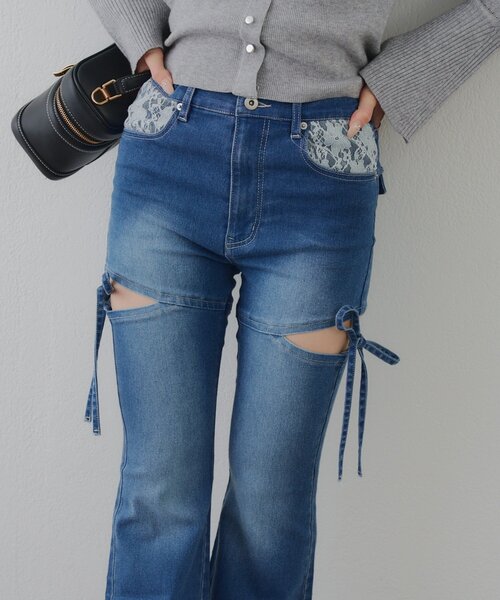 continuer de NICE CLAUP（コンティニューデナイスクラップ）の「【2026SS】リボン付サイドスリットフレアパンツ（デニムパンツ・レディース・その他/ブルー・SMALL/MEDIUM）」の22枚目の写真