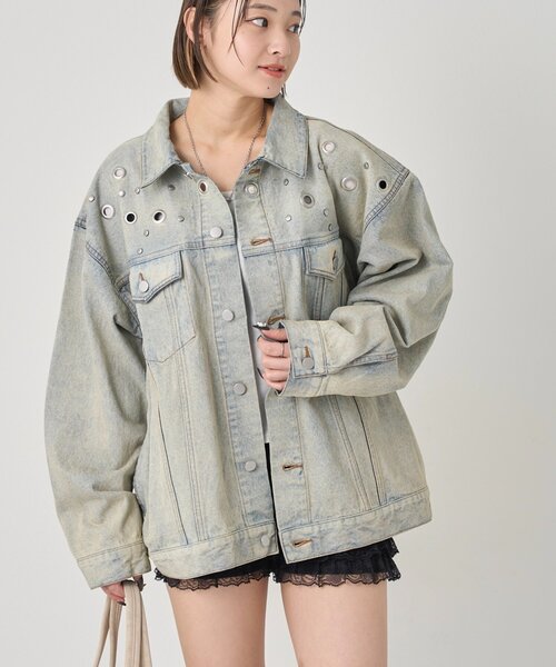 WHO'S WHO gallery（フーズフーギャラリー）の「【EC限定サイズ】EYELET DENIM JACKET（デニムジャケット・レディース・ブラック/サックスブルー/ネイビー・MEDIUM/LARGE）」の6枚目の写真