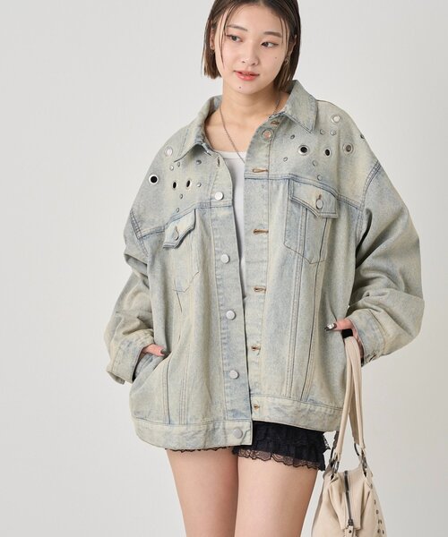 WHO'S WHO gallery（フーズフーギャラリー）の「【EC限定サイズ】EYELET DENIM JACKET（デニムジャケット・レディース・ブラック/サックスブルー/ネイビー・MEDIUM/LARGE）」の8枚目の写真