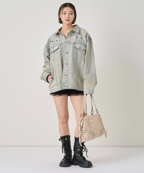WHO'S WHO gallery（フーズフーギャラリー）の「【EC限定サイズ】EYELET DENIM JACKET（デニムジャケット・レディース・ブラック/サックスブルー/ネイビー・MEDIUM/LARGE）」の11枚目の写真