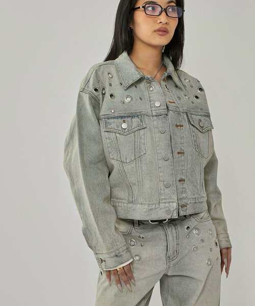 WHO'S WHO gallery（フーズフーギャラリー）の「【EC限定サイズ】EYELET DENIM JACKET（デニムジャケット・レディース・ブラック/サックスブルー/ネイビー・MEDIUM/LARGE）」の13枚目の写真