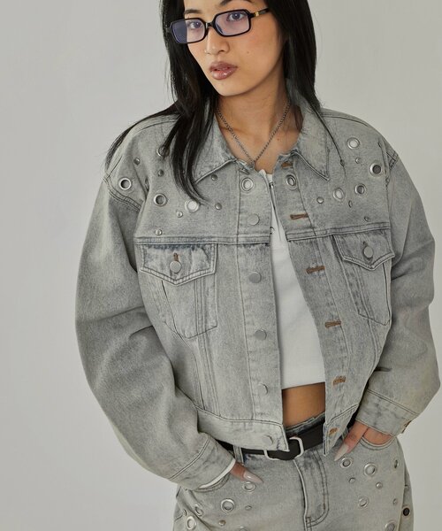 WHO'S WHO gallery（フーズフーギャラリー）の「【EC限定サイズ】EYELET DENIM JACKET（デニムジャケット・レディース・ブラック/サックスブルー/ネイビー・MEDIUM/LARGE）」の15枚目の写真