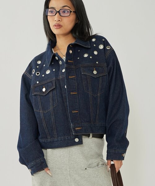 WHO'S WHO gallery（フーズフーギャラリー）の「【EC限定サイズ】EYELET DENIM JACKET（デニムジャケット・レディース・ブラック/サックスブルー/ネイビー・MEDIUM/LARGE）」の22枚目の写真