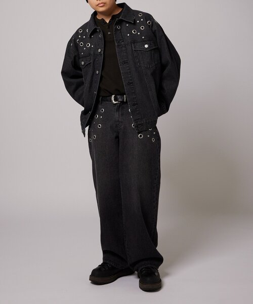 WHO'S WHO gallery（フーズフーギャラリー）の「【UNISEX/ユニセックス】アイレットデニムジャケット（デニムジャケット・レディース・ブラック/サックスブルー/ネイビー・MEDIUM/LARGE）」の13枚目の写真