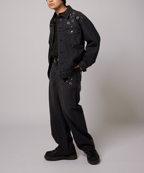 WHO'S WHO gallery（フーズフーギャラリー）の「【UNISEX/ユニセックス】アイレットデニムジャケット（デニムジャケット・レディース・ブラック/サックスブルー/ネイビー・MEDIUM/LARGE）」の14枚目の写真