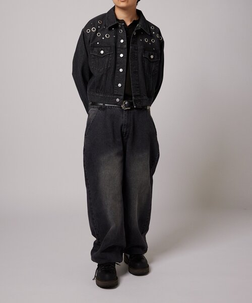 WHO'S WHO gallery（フーズフーギャラリー）の「【UNISEX/ユニセックス】アイレットデニムジャケット（デニムジャケット・レディース・ブラック/サックスブルー/ネイビー・MEDIUM/LARGE）」の15枚目の写真