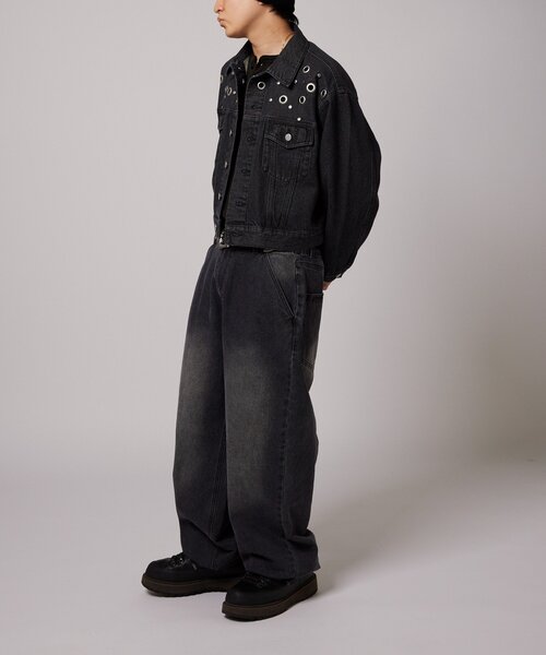 WHO'S WHO gallery（フーズフーギャラリー）の「【UNISEX/ユニセックス】アイレットデニムジャケット（デニムジャケット・レディース・ブラック/サックスブルー/ネイビー・MEDIUM/LARGE）」の16枚目の写真