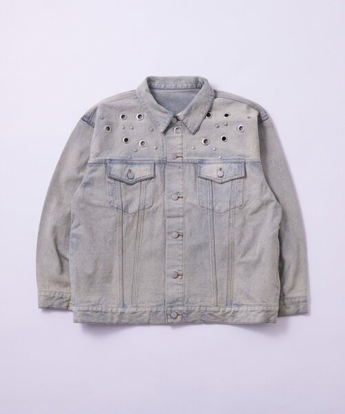 WHO'S WHO gallery（フーズフーギャラリー）の「【UNISEX/ユニセックス】アイレットデニムジャケット（デニムジャケット・レディース・ブラック/サックスブルー/ネイビー・MEDIUM/LARGE）」の17枚目の写真