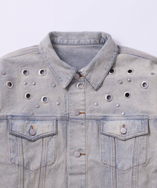 WHO'S WHO gallery（フーズフーギャラリー）の「【UNISEX/ユニセックス】アイレットデニムジャケット（デニムジャケット・レディース・ブラック/サックスブルー/ネイビー・MEDIUM/LARGE）」の18枚目の写真