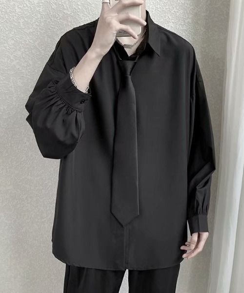 WYZ wear（ダブリューワイジィーウェア）の「ネクタイ付きオーバーサイズシャツ/ユニセックス（シャツ/ブラウス・メンズ・ブラック/ホワイト/グレー・M/L/XL）」の15枚目の写真