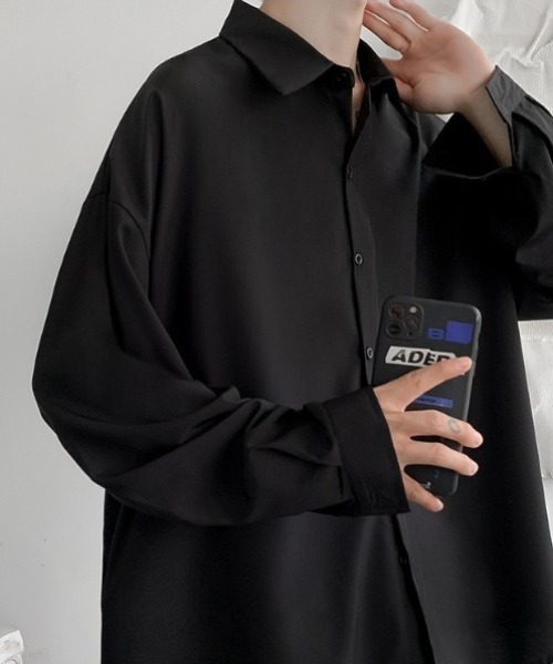 WYZ wear（ダブリューワイジィーウェア）の「ネクタイ付きオーバーサイズシャツ/ユニセックス（シャツ/ブラウス・メンズ・ブラック/ホワイト/グレー・M/L/XL）」の22枚目の写真