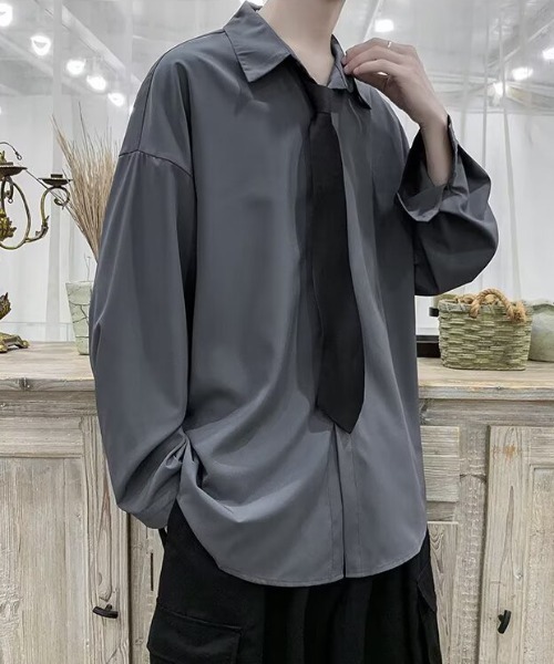 セール】ネクタイ付きオーバーサイズシャツ/ユニセックス（シャツ