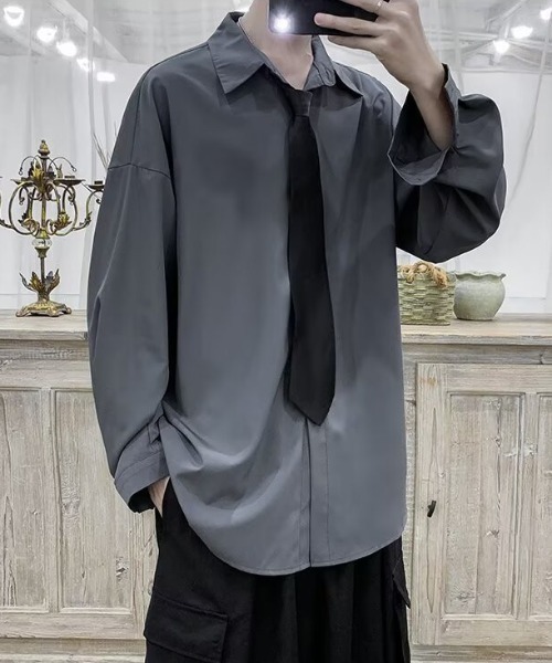 セール】ネクタイ付きオーバーサイズシャツ/ユニセックス（シャツ