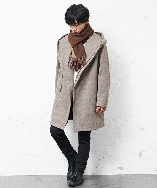 MinoriTY(マイノリティ)の「【MinoriTY select】ヘリンボーンダブルジップボリュームネックフードロングコート ウエストシェイプ アウター メンズ 冬服(ピーコート・メンズ・ネイビー/ブラウン/ブラック・M/L/XL)」の11枚目の写真
